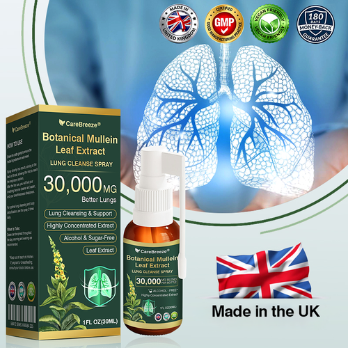✅UK Official Store:CareBreeze® Botanical Mullein Leaf Extract Lung Cleanse Spray（👨‍⚕️Directly acts on COPD, asthma, chronic bronchitis (CB), respiratory infections, lung cancer, sinusitis, and other conditions）