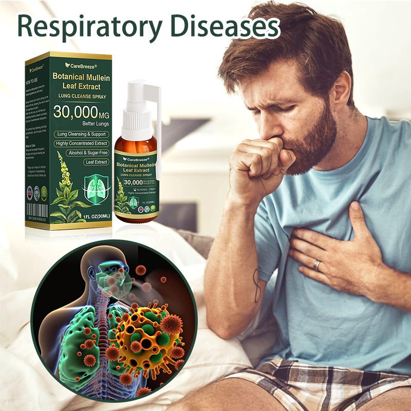 ✅UK Official Store:CareBreeze® Botanical Mullein Leaf Extract Lung Cleanse Spray（👨‍⚕️Directly acts on COPD, asthma, chronic bronchitis (CB), respiratory infections, lung cancer, sinusitis, and other conditions）