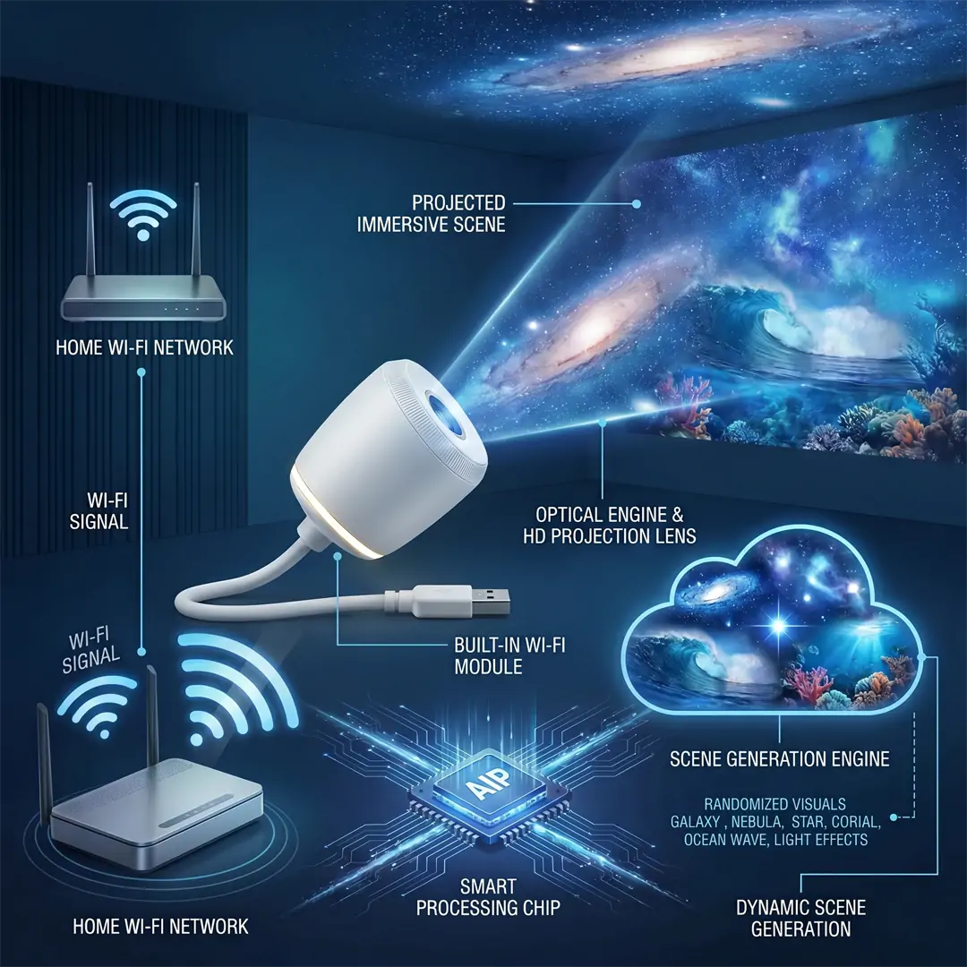 Cozy Nights 🔬|💕 PKNEW®  NEXT-GEN SMART PROJECTION HD Smart Dynamic 5D Holographic Night Light Projector