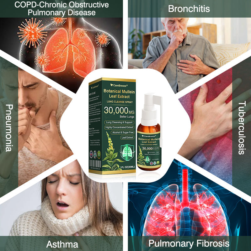 ✅UK Official Store:CareBreeze® Botanical Mullein Leaf Extract Lung Cleanse Spray（👨‍⚕️Directly acts on COPD, asthma, chronic bronchitis (CB), respiratory infections, lung cancer, sinusitis, and other conditions）