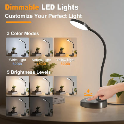 Flexible gooseneck lamp arm with base, eye-caring reading light, suitable for home office, bedroom, and study room.