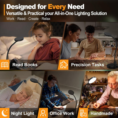 Flexible gooseneck lamp arm with base, eye-caring reading light, suitable for home office, bedroom, and study room.