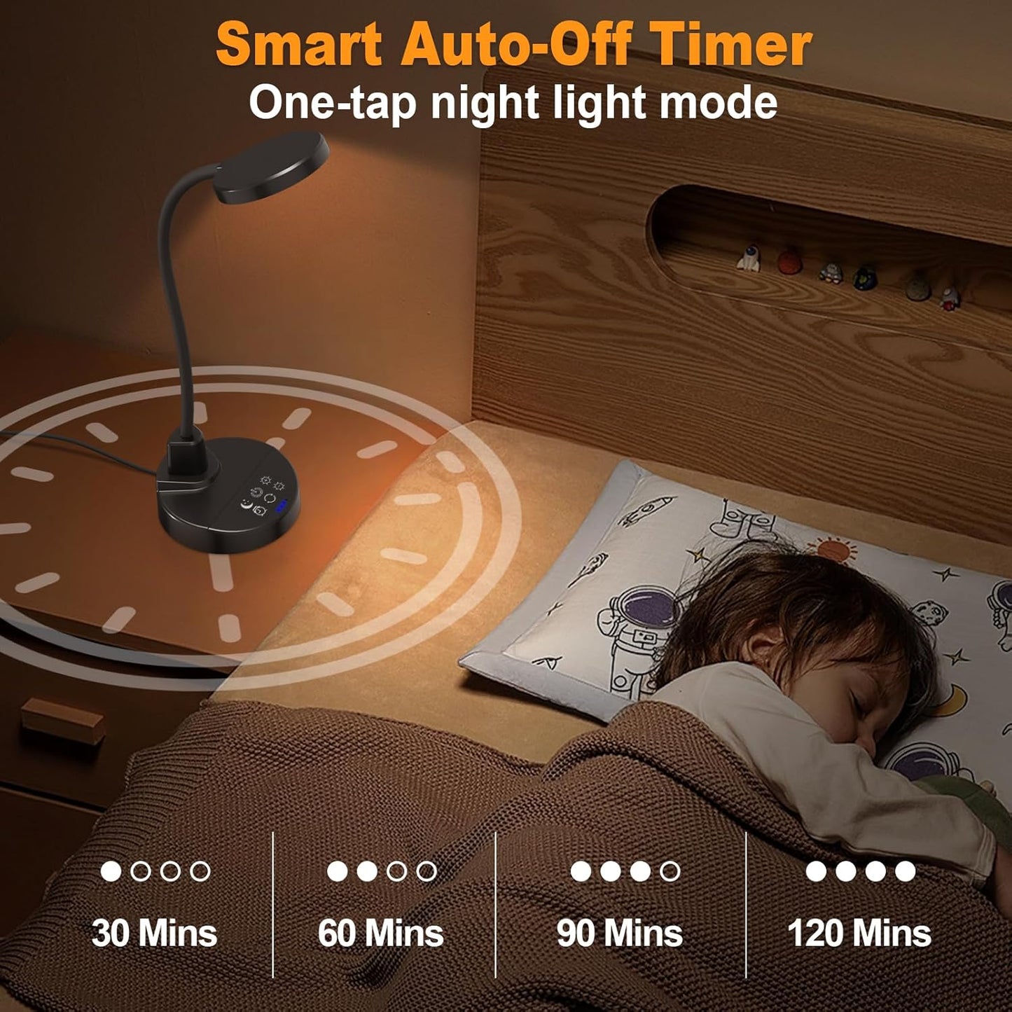 Flexible gooseneck lamp arm with base, eye-caring reading light, suitable for home office, bedroom, and study room.