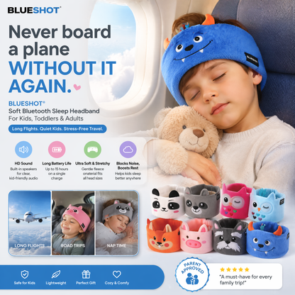 𝑩𝑳𝑼𝑬𝙎𝙃𝑶𝑻® 💕 Soft Bluetooth Sleep Headband For Kids, Toddlers & Adults Long Flights. Quiet Kids. Stress-Free Travel
