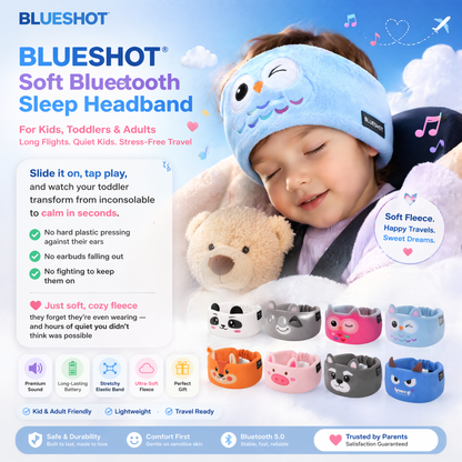 𝑩𝑳𝑼𝑬𝙎𝙃𝑶𝑻® 💕 Soft Bluetooth Sleep Headband For Kids, Toddlers & Adults Long Flights. Quiet Kids. Stress-Free Travel