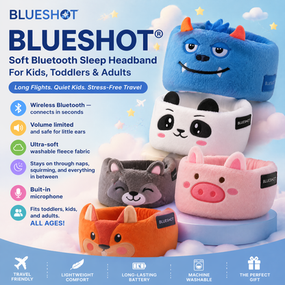 𝑩𝑳𝑼𝑬𝙎𝙃𝑶𝑻® 💕 Soft Bluetooth Sleep Headband For Kids, Toddlers & Adults Long Flights. Quiet Kids. Stress-Free Travel