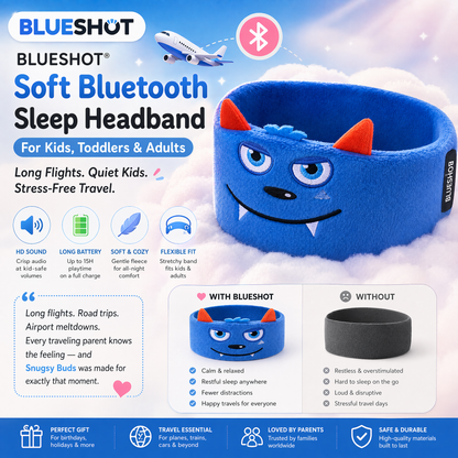𝑩𝑳𝑼𝑬𝙎𝙃𝑶𝑻® 💕 Soft Bluetooth Sleep Headband For Kids, Toddlers & Adults Long Flights. Quiet Kids. Stress-Free Travel
