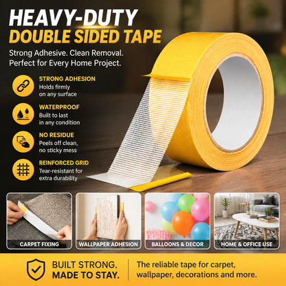 𝐏𝐊𝗡𝑬𝓦® Heavy-Duty Double Sided Tape, StrongAdhesive, Waterproof & Removable, No Residue, Idealfor Carpet, Wallpaper, Balloons & Home Use👑