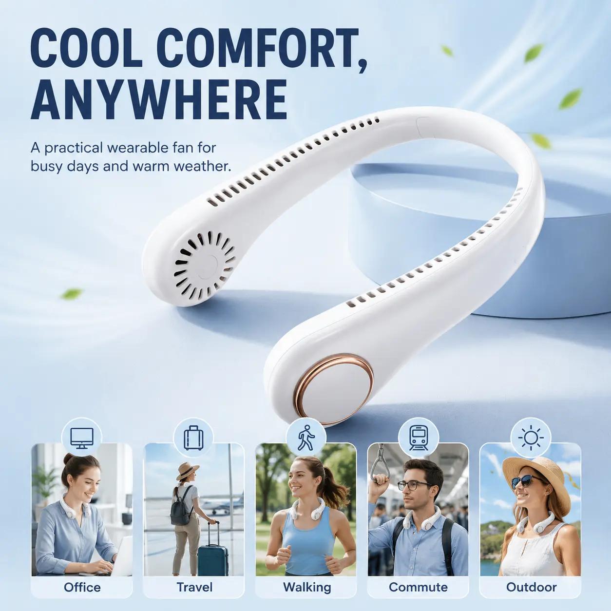 𝐏𝐊𝗡𝐄𝙒® 𝑷𝒐𝒓𝒕𝒂𝒃𝒍𝒆 𝑵𝒆𝒄𝒌 𝑭𝒂𝒏, Bladeless Wearable Personal Fan, Hands-Free Cooling for Outdoor & Office👑
