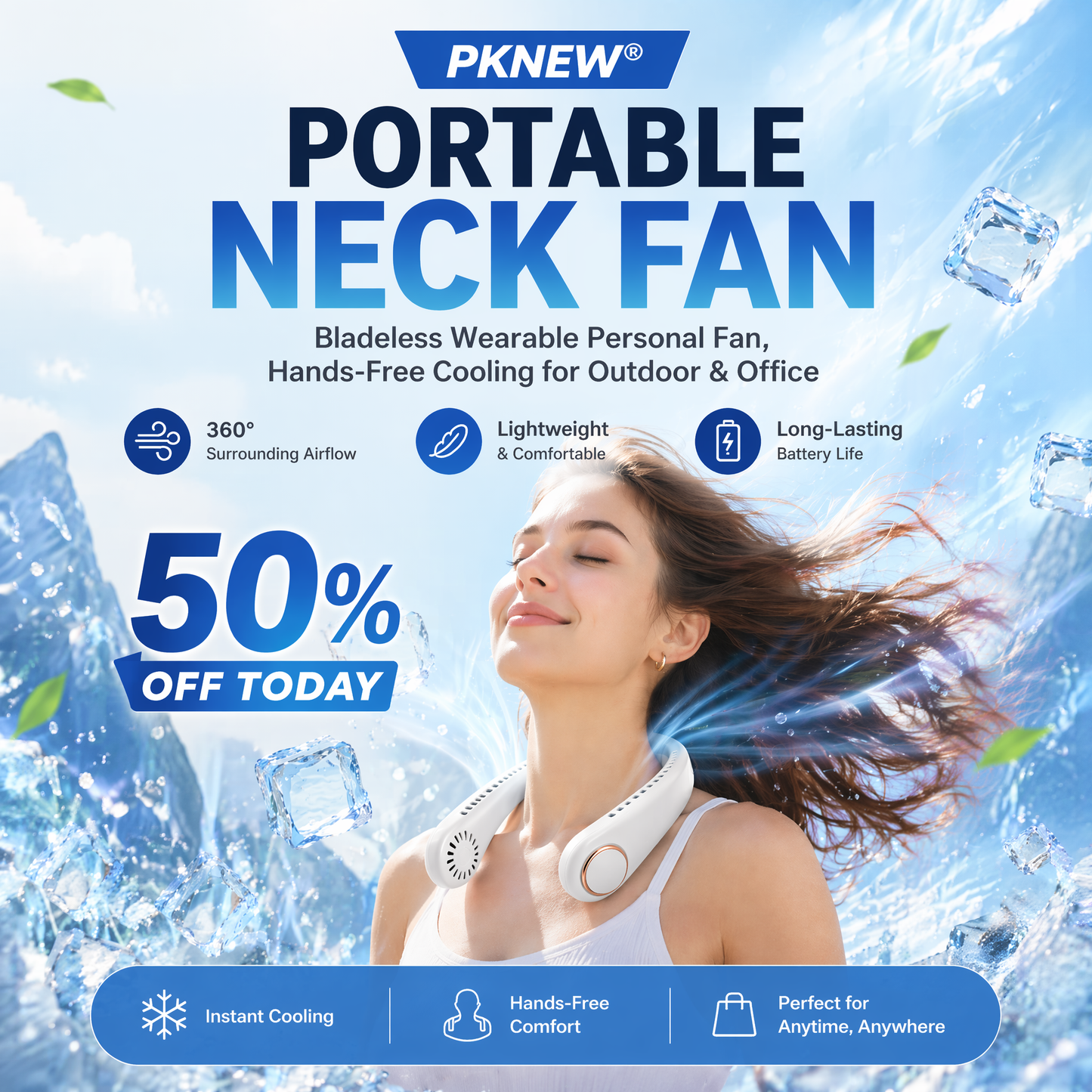 𝐏𝐊𝗡𝐄𝙒® 𝑷𝒐𝒓𝒕𝒂𝒃𝒍𝒆 𝑵𝒆𝒄𝒌 𝑭𝒂𝒏, Bladeless Wearable Personal Fan, Hands-Free Cooling for Outdoor & Office👑